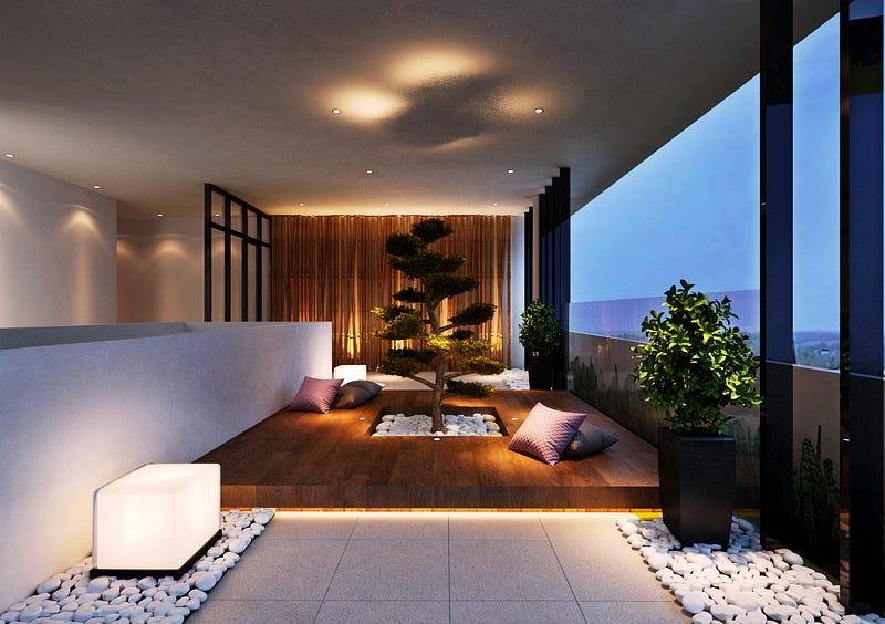 japanese zen rock roof terrace garden